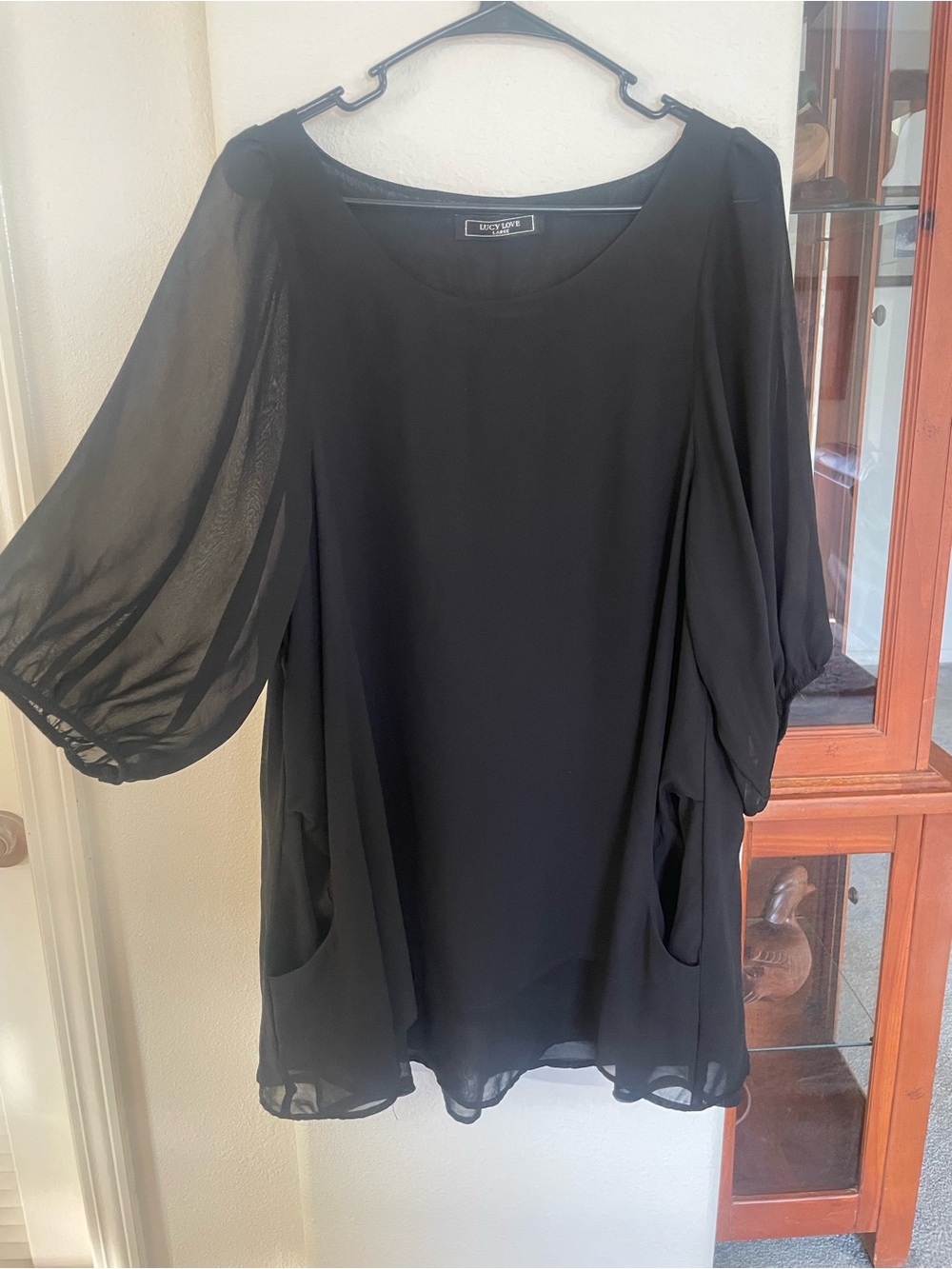 Lucy Love Black Sheer-Sleeve Mini Dress